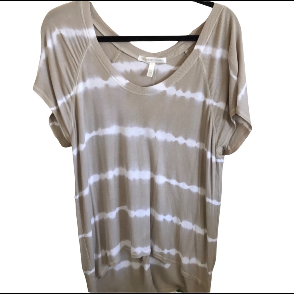 White & Cream Tie Dye Hi-Lo S/S Top